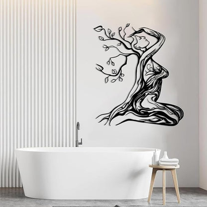 Abstract Tree Branch Woman Metal Wall Art, Metal Woman Silhouette Wall Decor, Tree Wall Decor, Feminine Wall Art, Modern Minimalist Line Decoration for Bedroom Bathroom (White, 39"x35"/100x88cm)