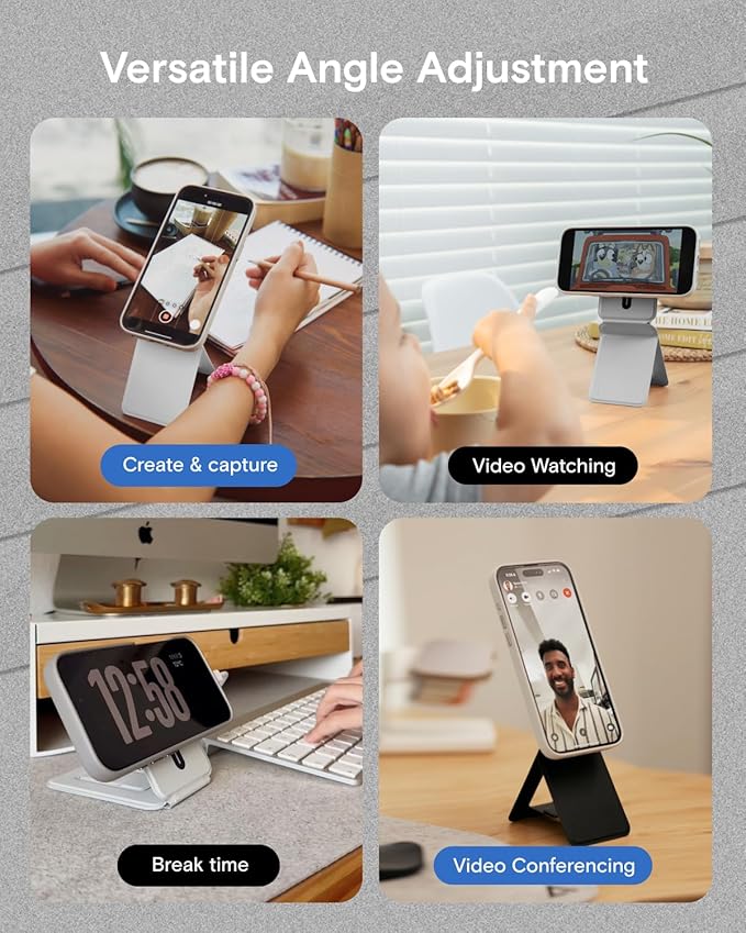 MOFT Phone Tripod Stand Selfie Stick for iPhone, Multi-Angles iPhone Stand, Lightweight & Portable Phone Holder, Strong Magnets, MOVAS Vegan Leather, Travel Essentials, Sapphire (Without Card Slot)