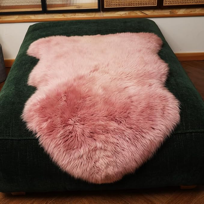 LLB Genuine Sheepskin Area Rug Wool Rug Fur Carpet Fluffy Shaggy Fur Rug for Living Room Kids Bedroom Real Sheepskin Throw Lambskin Rugs Sofa Mat Chair Seat Covers (Light Pink, 2 x 3 ft Sheepskin)