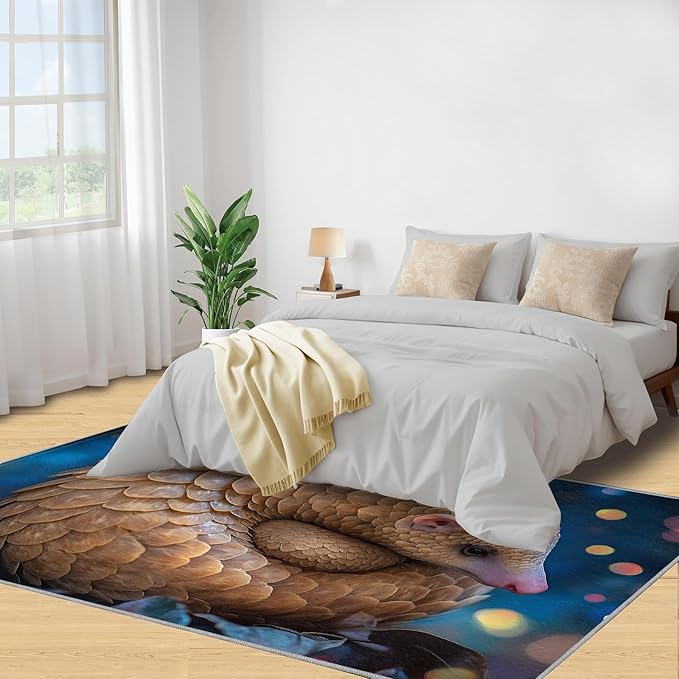 Pangolin Washable Area Rug 2x3, Starry Sky Soft Rugs for Living Room Wildlife Carpet Area Rugs for Bedroom Dining Room Non-Slip Stain Resistant Rug