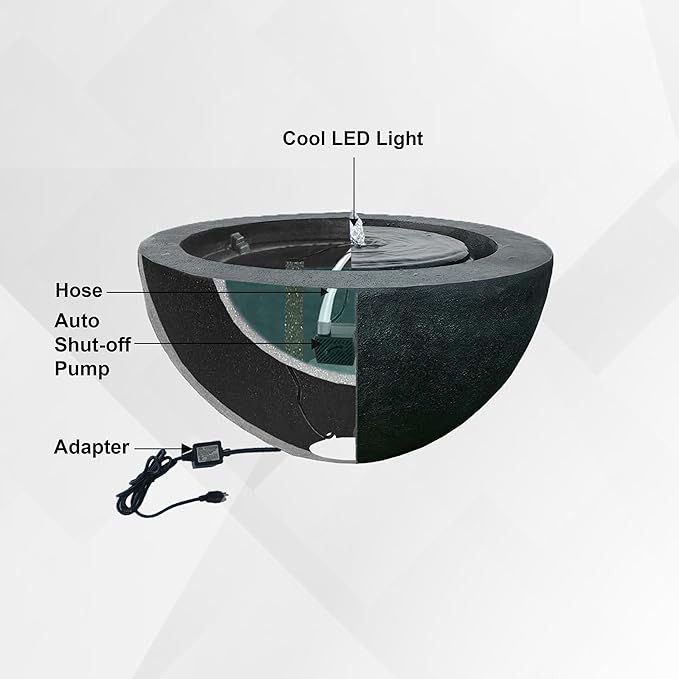 Xbrand 19.8" W Round Polyresin Indoor/Outdoor Sphere Fountain w/LED Light, Bronze