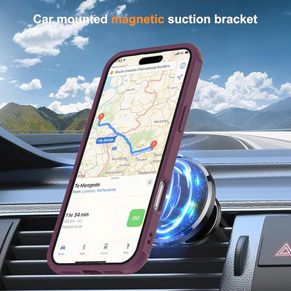 Compatible with iPhone 17 Pro Max Case with Invisible Magnetic O-Ring Stand Military-Grade Translucent Case for iPhone 17 ProMax 6.9" [Compatible with Mag-Safe][Great Grip Feeling],Wine Red