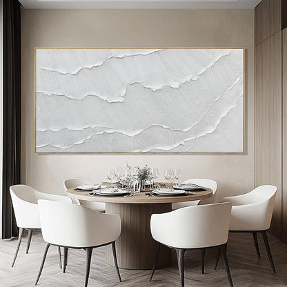 WINKAILIN Contemporary Gray-White Abstract Flat printing Wall Art with Frame Large Canvas Ocean waves Painting for Living Room Bedroom Above Couch Decor 29"x58"