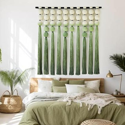 IOWER Macramé Wall Hanging Macrame Wall Decor Green Dip Dye 39" Wx39 L Sphericity Cotton Textile Wall Art Large Art Yarn Wall Hanging For Living Room Wedding
