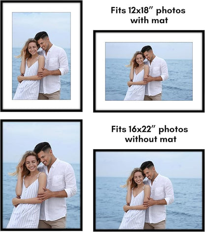 Americanflat 16x22 Picture Frame with Polished Plexiglass - Use as 12x18 Frame with Mat or Display 16x22 Photo Without Mat - Streamline Collection - Thin Border Picture Frames for Wall - Black