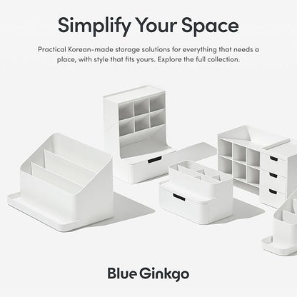 BLUE GINKGO Desk Holder – Korean-Made Office Organizer for Pencils, Pens, Notes, and Desk Supplies (White)