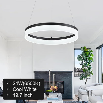 Buccleuch Modern LED Chandelier - Dimmable 19.7" Black Round Pendant Light, Height Adjustable UL-Certified Ceiling Light for Dining Room, Kitchen Island, Living Room, Bedroom, Foyer