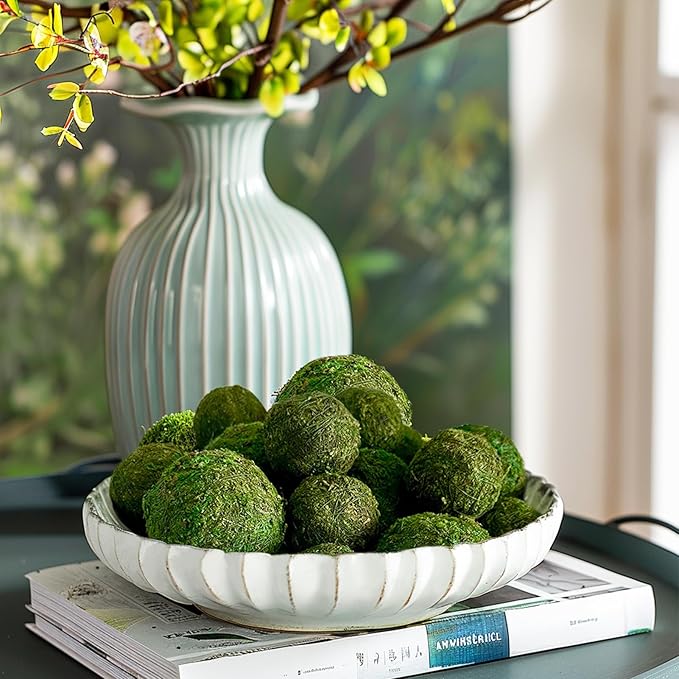 Biubee 18 Pack Decorative Faux Dried Moss Balls- 6pcs 3.1" Artificial Green Plant Mossy Globes+ 12pcs 2.2" Handmade Sphere Moss Gift for Home Dough Bowl Vase Chinoiserie Decors Party Wedding Display