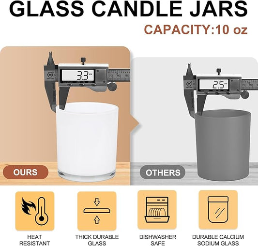 10 OZ Thick Candle Jars for Making Candles 15 Pcs, Empty Jars with Wood Lids for Candle Making, Sample Container, Inner White