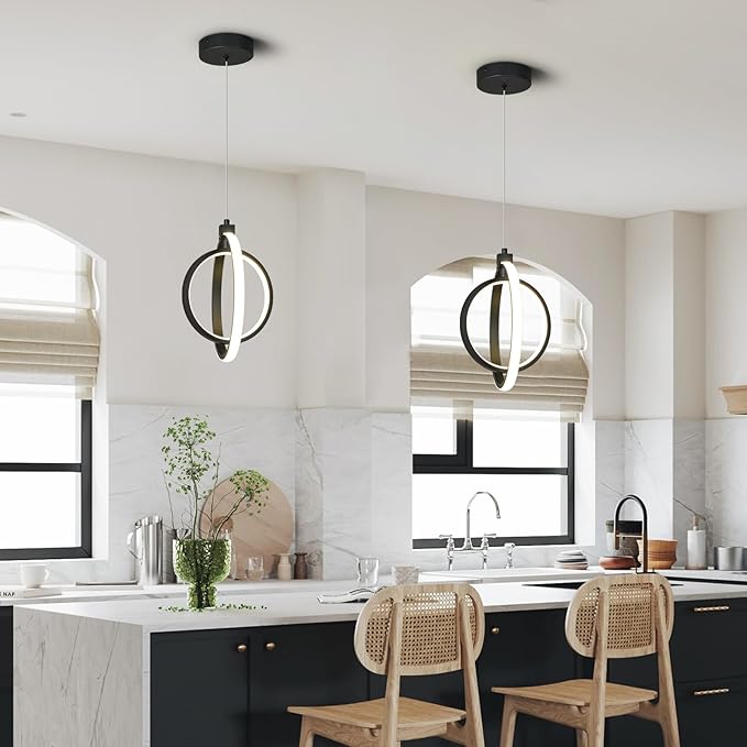Modern LED Chandelier Black Ring Pendant Light Fixtures 4000K Dimmable Height Adjustable Pendant Lighting for Dining Room Kitchen Island Bedroom Living Room Foyer（1-Pack）