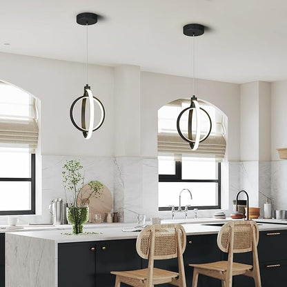 Modern LED Chandelier Black Ring Pendant Light Fixtures 4000K Dimmable Height Adjustable Pendant Lighting for Dining Room Kitchen Island Bedroom Living Room Foyer（3-Pack）