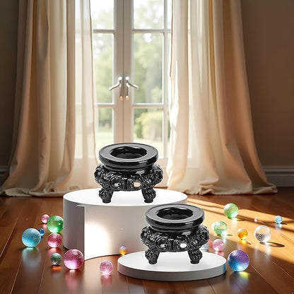 2Pcs Black Wooden Display Stand for Crystal Sphere Quartz Ball Holder Hollow Wood Stand Base for Sphere Globe Stone Decoration Display Pedestals Home Decor, Crystal Ball Stand
