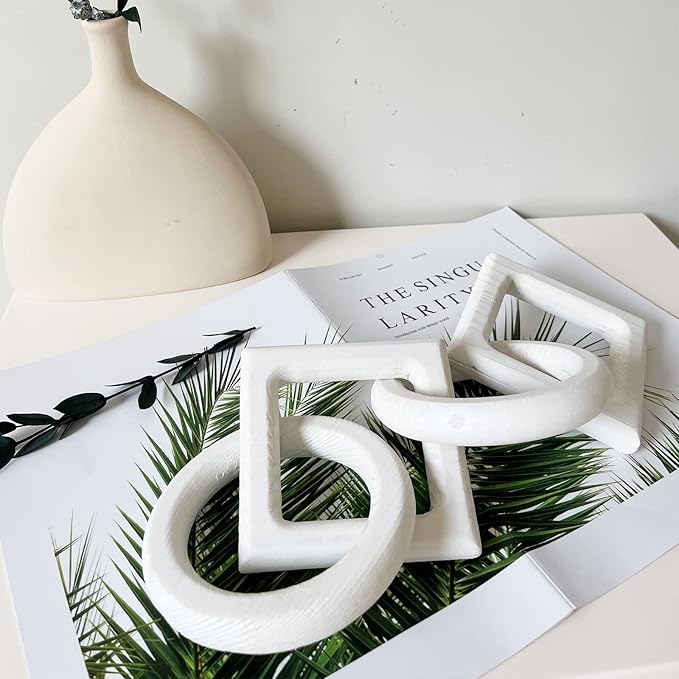 Wooden Chain Link Decorative 4 Link Decorative Pine Hand Carved Decorative Chain Modern Home Boho Creative Distressed Decor Vintage (White)