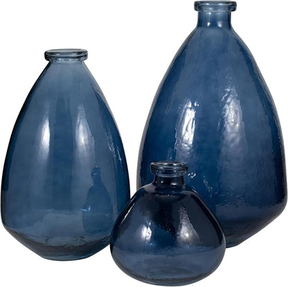 Sagebrook Home Blue Glass Balloon Vase 15" – Large Round Statement Vase for Home Decor