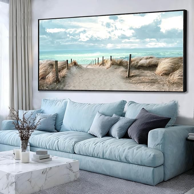 Ocean Wall Art Landscape Wall Decor Modern Canvas Prints 32"x70" Large Artwork for Living Room Framed Picture for Kitchen