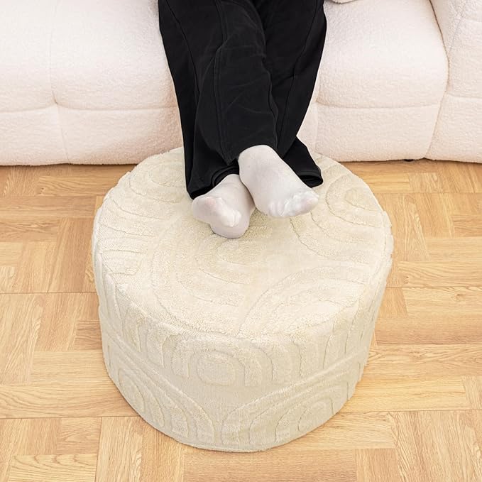 Asuprui Plush Fabric Ottoman Footrest – 20"x14" Soft Foam Pouf with Removable Cover Perfect for Living Room, Bedroom & Dorm(Linen)