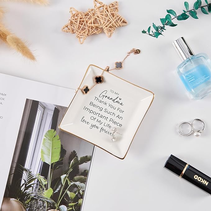 Grandma Gifts from Grandkid, To My Grandma Ring Dish Jewelry Tray, Birthday Christmas Valentines Mothers Day Gift for Grandma from Granddaughter Grandson