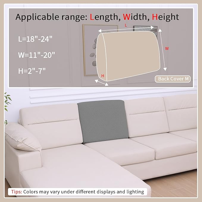 hyha Waterproof Couch Cushion Covers, Waterproof Sectional Couch Covers for Cushion Sofa for Pets, Stretch Sofa Slipcover Washable with Elastic Bottom(Back Cover M, Grey)