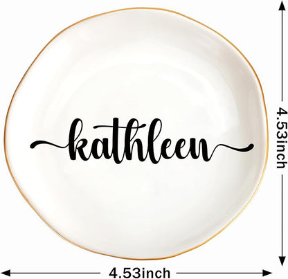 JoycuFF Kathleen Personalized Name Ceramic Jewelry Tray, Mothers Day Christmas Anniversary Engagement Birthday Gifts for Women Couples, Trinket Dish for Rings Earrings Necklaces Bracelets Keys