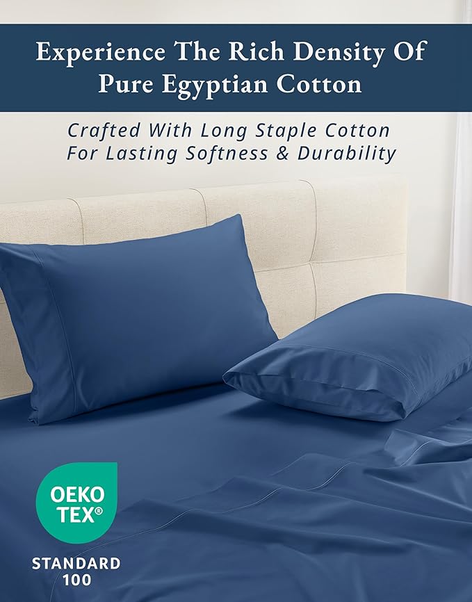 LANE LINEN 100% Egyptian Cotton King Size Deep Pocket Sheet Sets, Soft & Comfy Natural Cooling Mercerized Cotton King Size Sheets Set 15" Deep Pocket - Set Sail