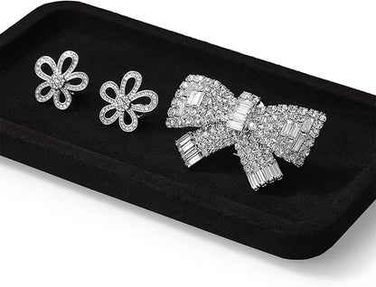 Microfiber Jewelry Display Flat Tray for Rings Earrings Necklace Bracelet, Jewelry Photograph Display Catchall Organizer Tray Dish(S,Black)