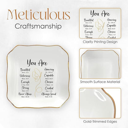 OASSIE Christmas Christian Gifts for Women Faith - 4"x4" Ceramic Jewelry Dish Tray - Christmas Inspirational Catholic Birthday Gifts for Women Friends, Wife Present Ideas, Trinket Dish Jewelry Tray