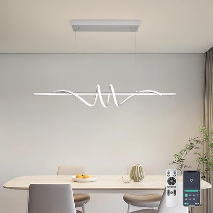 Modern LED Pendant Light, 39.37in Silver Chandelier Dimmable,3000K-6000K Adjustable Color Temperature, Aluminum Modern Kitchen Light Fixture for Dining Room