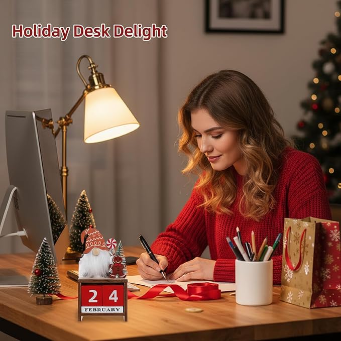 Wooden Christmas Countdown Advent Calendar: Santa Block Calendar with Wood Date - Cute Date Display Blocks Desk Accessory for Home Table Room(Gingerbread Man)