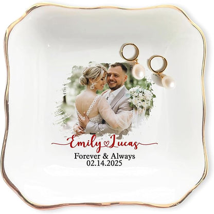 Personalized Photo Wedding Ring Dish Gifts for Couples, Married Jewelry Tray Ring Holder, Wedding Gifts for Women Newlywed Future Bride To be, Anniversary Engaged Gift for Mr Mrs Wife Husband