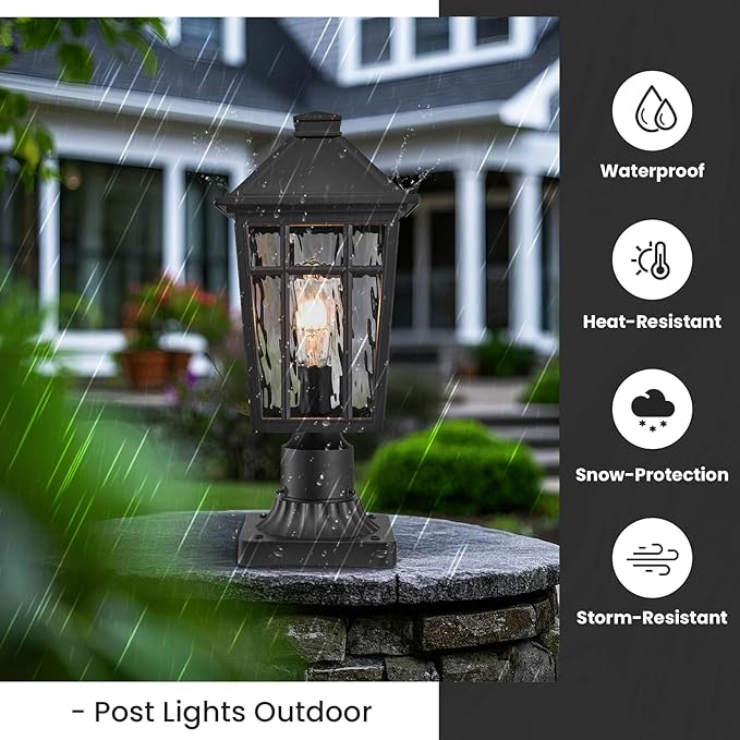 Outdoor Light Post Black Outdoor Post Light Fixtures Waterproof Aluminum Pillar Lights Outdoor 13.6 Inch Height 2-Pack