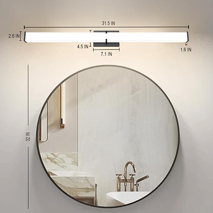 31.5Inch 3200LM Bathroom Light Fixtures 5CCT Optional, Black Modern LED Vanity Light Clear Shade, Dimmable Bathroom Lighting Fixtures Over Mirror - ETL Listed