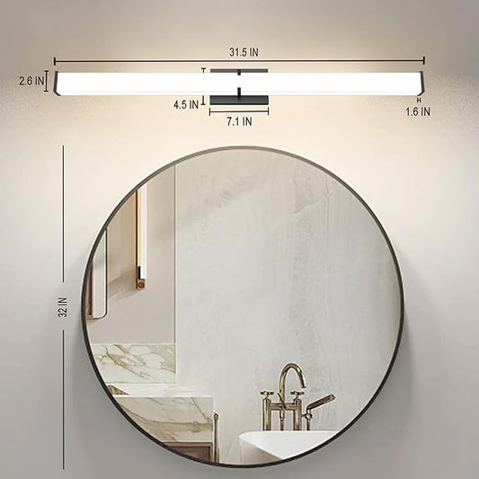 31.5Inch 3200LM Bathroom Light Fixtures 5CCT Optional, Black Modern LED Vanity Light Clear Shade, Dimmable Bathroom Lighting Fixtures Over Mirror - ETL Listed