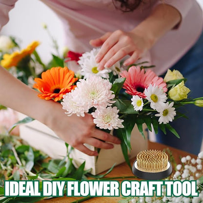 Sliner 16 Pieces Floral Frogs 2.36 Inch Round Brass Flower Holder Japanese Ikebana Vase Kenzan Flower Flower Arranger Flower Fixed Tools Pin for Flower Arrangement Home DIY Craft