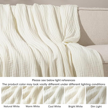 PHF Cooling Muslin Blanket Queen Size 90"x80", 6-Layer Lightweight Gauze Blanket Made from 35% Rayon Derived from Bamboo & 65% Cotton, Breathable & Ultra Soft Cozy for Hot Sleepers, Snow White
