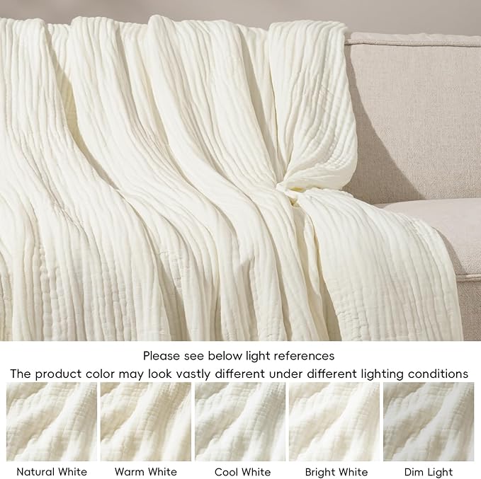 PHF Cooling Muslin Blanket Twin Size 60"x80", 6-Layer Lightweight Gauze Blanket Made from 35% Rayon Derived from Bamboo & 65% Cotton, Breathable & Ultra Soft Cozy for Hot Sleepers, Snow White