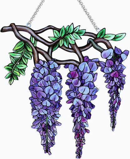 Flower Sun Catchers Indoor Window, Wisteria Suncatcher Stained Glass Window Hanging, Flower Suncatchers for Nana/Mom/Women (UV Printed)