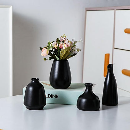 Tanvecle Black Ceramic Bud Vase Set of 11, Small Vases for Pampas Grass, Flowers, Mini Vases for Modern Home Decor, Minimalist Decor, for Living Room, Dining Table & Shelves