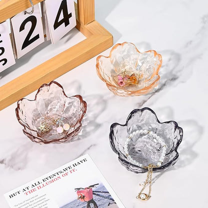 Koythin 2-Piece Glass Jewelry Tray, Mini Ring Dish for Necklace Earring Bracelet, Cute Trinket Tray for Engagement Vanity Bathroom, Crystal Floral Aesthetic Room Decor for Women Girl Mom (Light Pink)