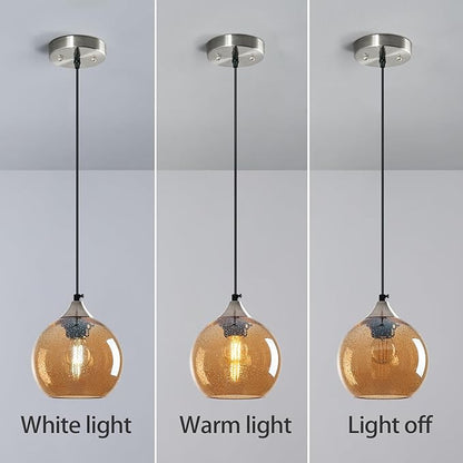Amber Glass Pendant Lights Kitchen Island Globe Pendant Light Fixtures Modern Pendant Lighting for Bedroom Living Dining Room Light Fixture (5.9 in, 1 Pack)