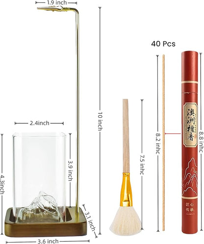 Bamboo-Wood Incense Holder for Sticks, Anti-Ash Flying Burner with 40 Incense Sticks & Removable Glass Ash Catcher, Home Decor for Meditation Yoga Spa (1)