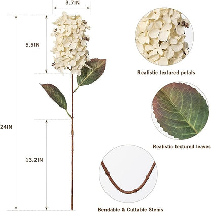Hydrangea Artificial Flowers,Fall Hydrangeas Artificial Flowers, Fake Fall Dried Hydrangea Decoration,Faux Silk Flower with Stems Winter Decor Without Vase（Cream White 8PCS