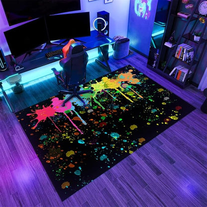 Colorful Paint Splash Rug 5.3x6.7 Area Rugs Abstract Grunge Graffiti Rugs Ultra Soft Washable Faux Wool Non Slip Carpet for Bedroom Living Room Study Kids Room Office Home Decor Mats