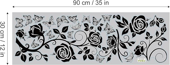 Flower Vine Decals Flying Butterfly Black Floral Wall Stickers Removable Wall Art Decor for Living Room Bedroom