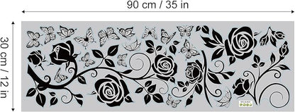 Flower Vine Decals Flying Butterfly Black Floral Wall Stickers Removable Wall Art Decor for Living Room Bedroom