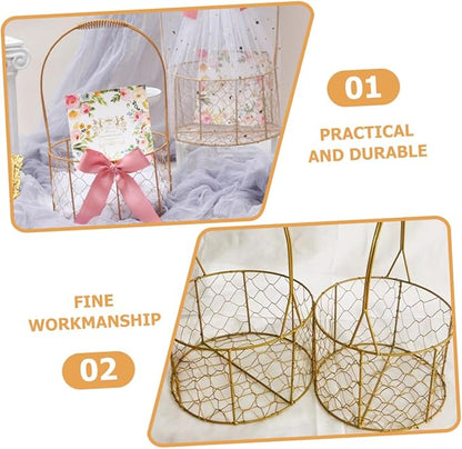 Zerodeko Decorative Iron Wire Basket with Handle Round Storage Basket for Wedding Home Organization Flower Girl Fruits and Elegant