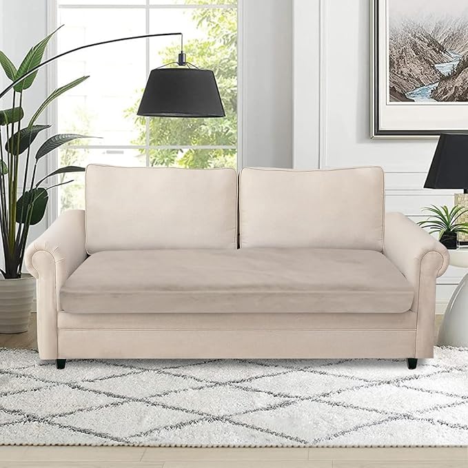 NAISI Couch Cushion Covers 1 Piece Velvet Stretch Loveseat Cover or 2 Seat Sofa Cover Soft Individual Couch Covers for Sectional Sofa(1 PC for 2-Seat Cushion or Loveseat,Taupe)