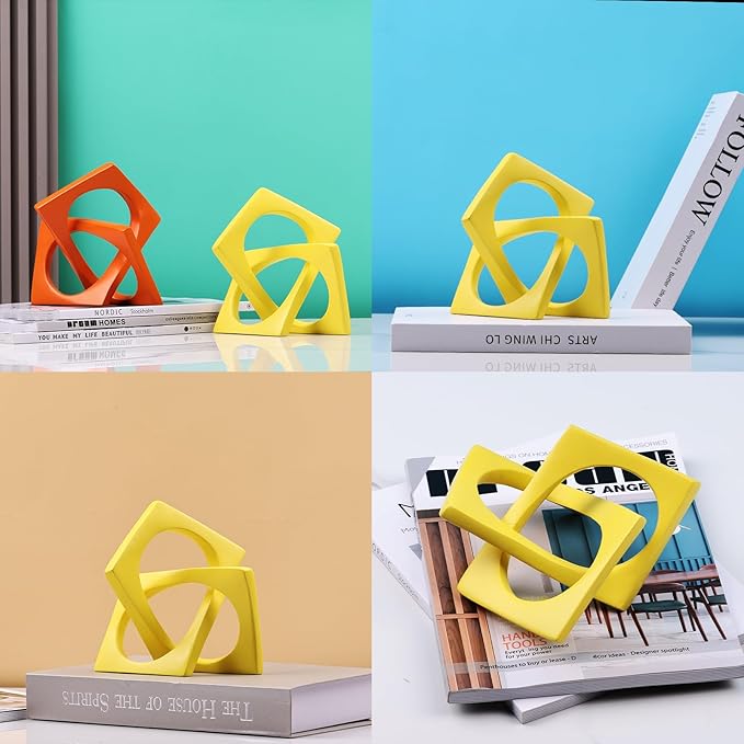 DOVDOV Geometric Cube Knot Decorations, Abstract Geometric Statue, Yellow Home Decor Accents for Room Office Shelf Coffee Table entryway Desktop Small Ornaments.
