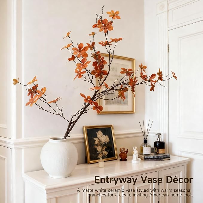 Sandstone Large White Ceramic Vase, 9.8-Inch Matte White Rounded Design for Easy Arranging, Farmhouse & Minimalist Home Decor for Living Room, Mantel, Dining Table, Entryway, Bathroom, Weddings