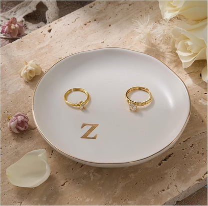 Lolalet Handmade Ceramic Ring Dish Jewelry Tray Plate with Initial, Small Monogram Gift for Her Women Girls Mother, Hostess, Engagement, Bridal Shower, Maid of Honor, Bridesmaid, Birthday, Christmas