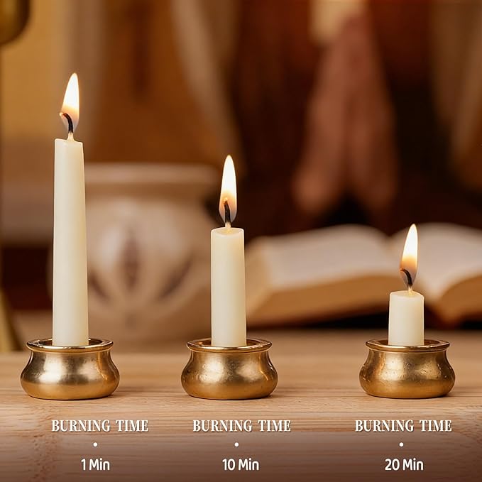 12 PCS Mini Beeswax Taper Candles, 30 Minute White Meditation Candles with Brass Candle Holders, Dripless Mini Beeswax Prayer Candles Gift for Yoga Relaxation (12, White)